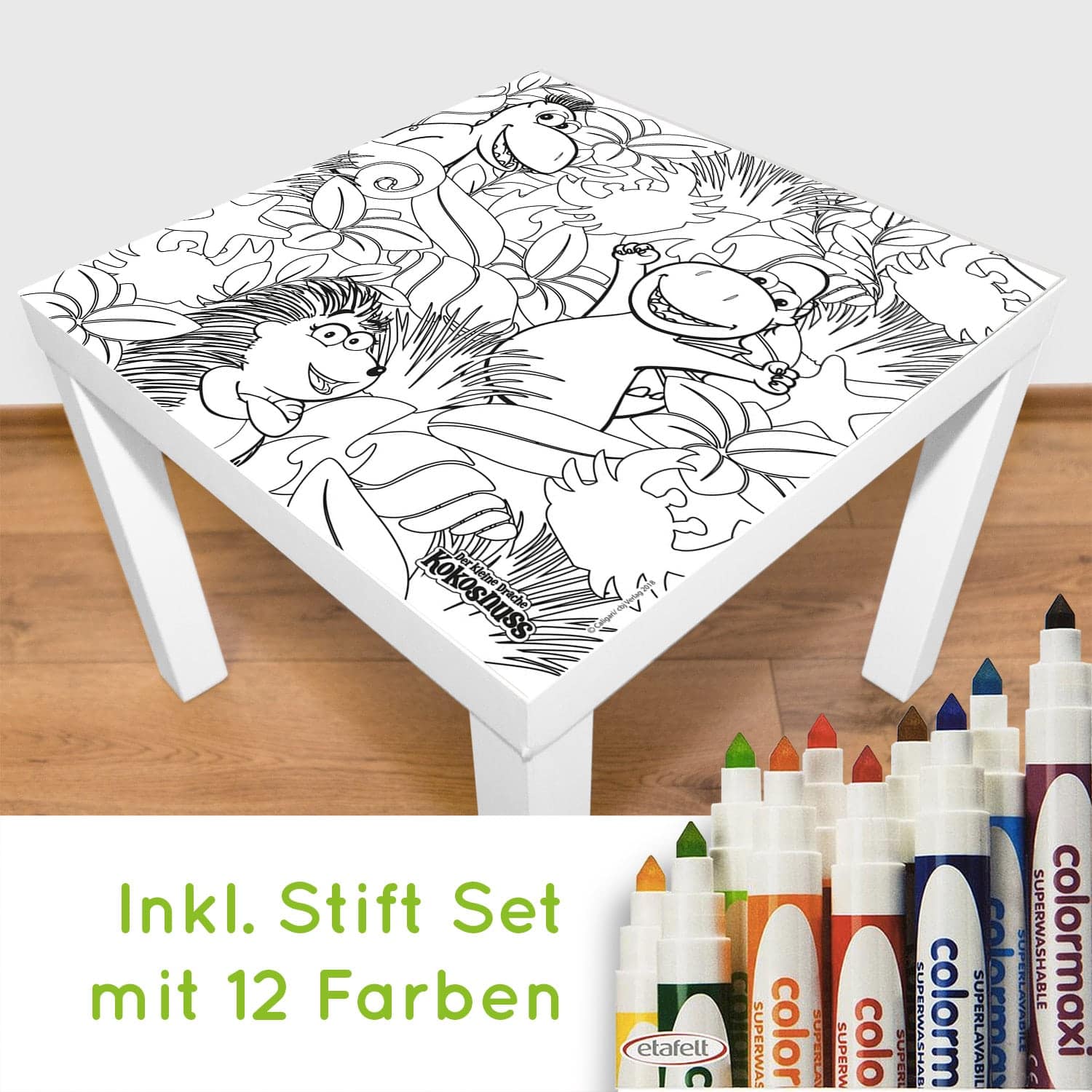 Ausmal-Spielmatte “Kleiner Drache Kokosnuss” – Waschbar und wiederverwendbar, inkl. Stifte