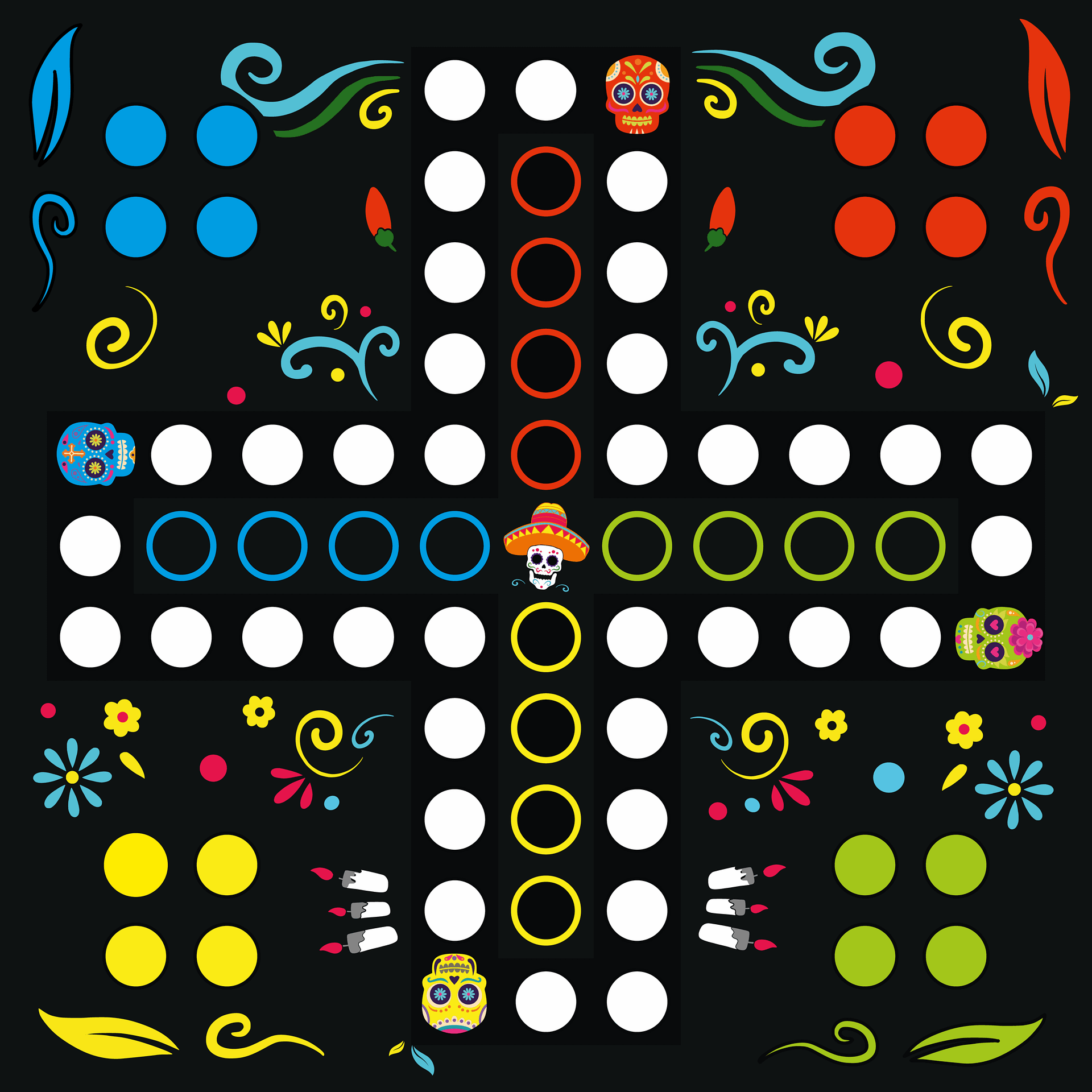 Spielmatte Rausschmeißer Ludo Gesellschaftsspiel “Día de los Muertos Edition”